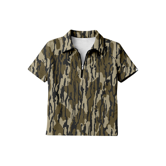 Baby Boys Short Sleeve Southern Olive Camo Zipper Pullovers Top Preorder
