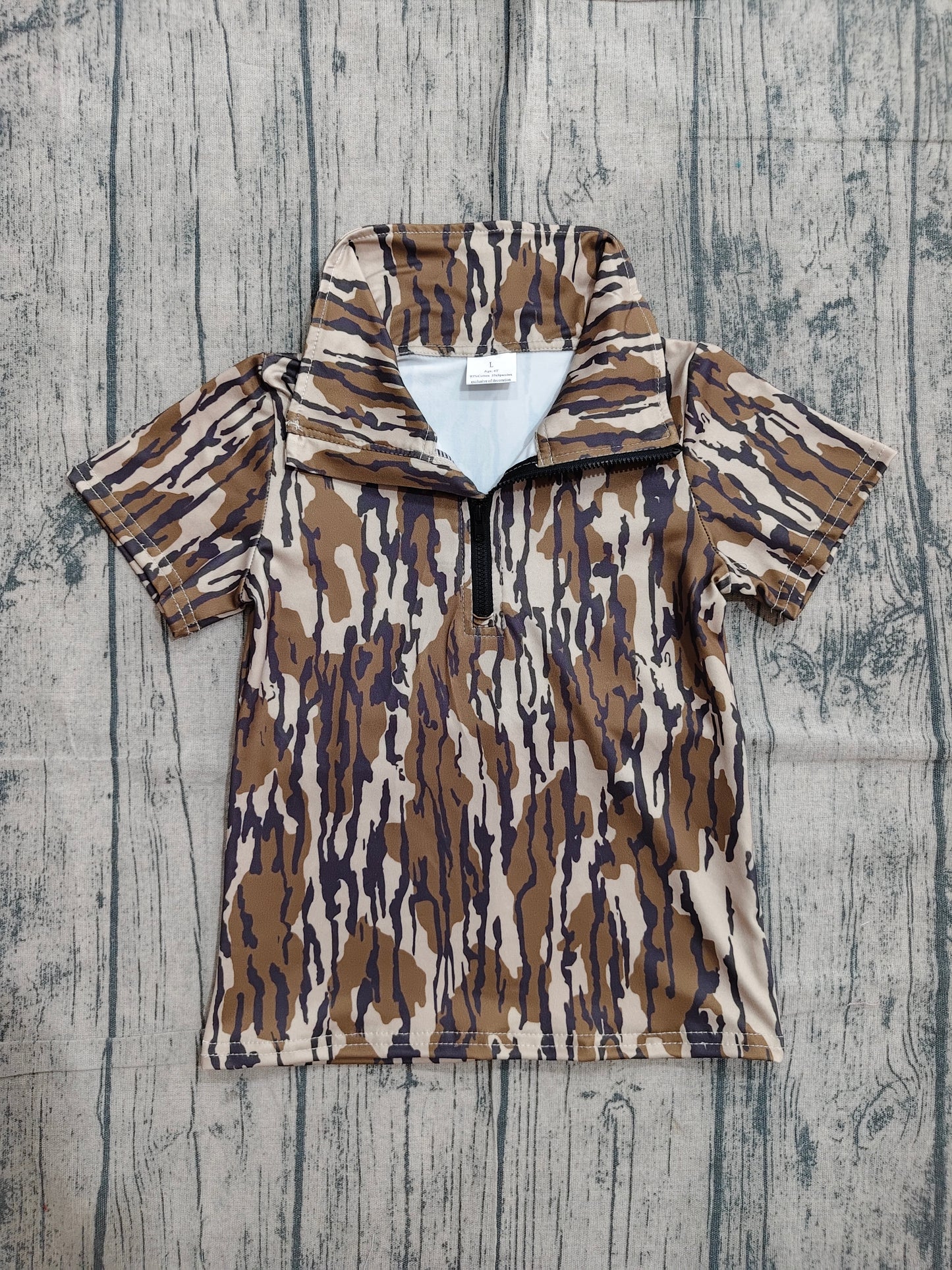 Baby Boys Short Sleeve Southern Olive Camo Zipper Pullovers Top