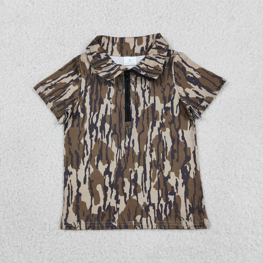 Baby Boys Short Sleeve Southern Olive Camo Zipper Pullovers Top