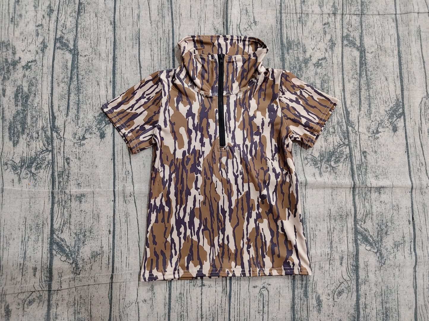 Baby Boys Short Sleeve Southern Olive Camo Zipper Pullovers Top
