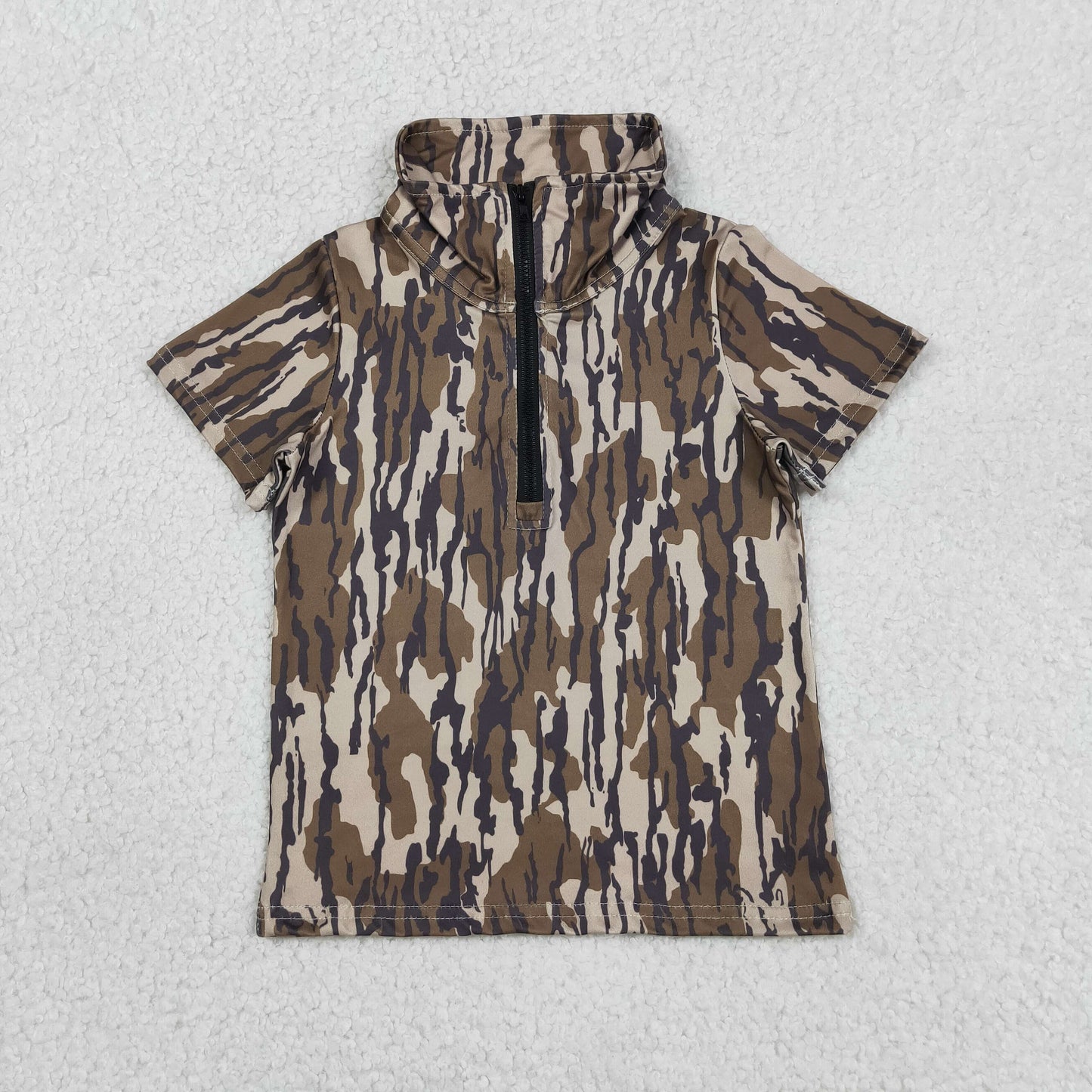 Baby Boys Short Sleeve Southern Olive Camo Zipper Pullovers Top