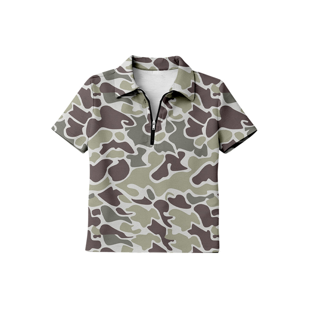 Baby Boys Short Sleeve Southern Grey Camo Zipper Pullovers Top Preorder