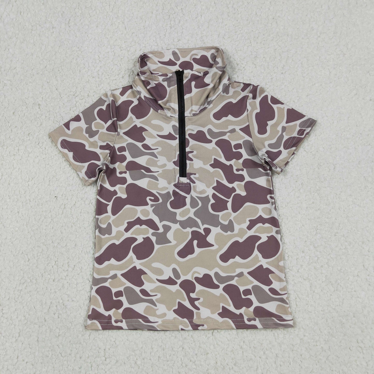 Baby Boys Short Sleeve Southern Grey Camo Zipper Pullovers Top