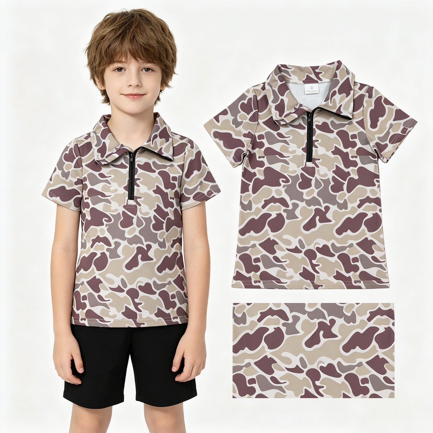 Baby Boys Short Sleeve Southern Grey Camo Zipper Pullovers Top