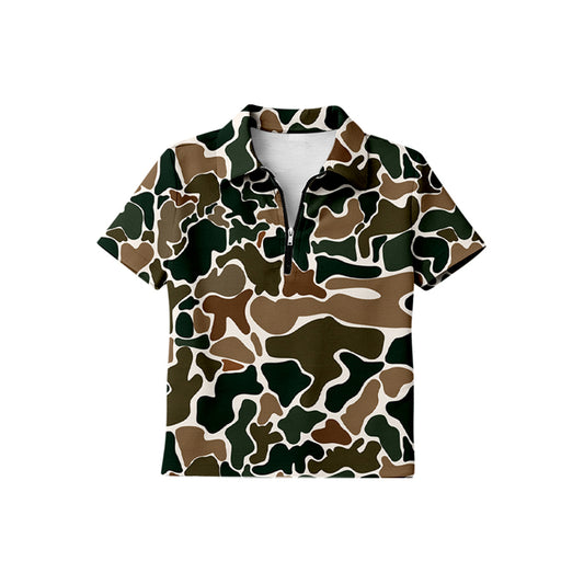 Baby Boys Short Sleeve Southern Dark Brown Camo Zipper Pullovers Top Preorder