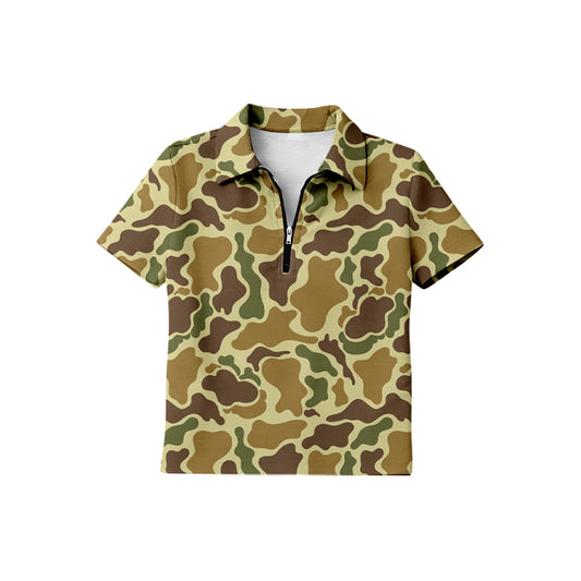 Baby Boys Short Sleeve Southern Yellow Camo Zipper Pullovers Top Preorder
