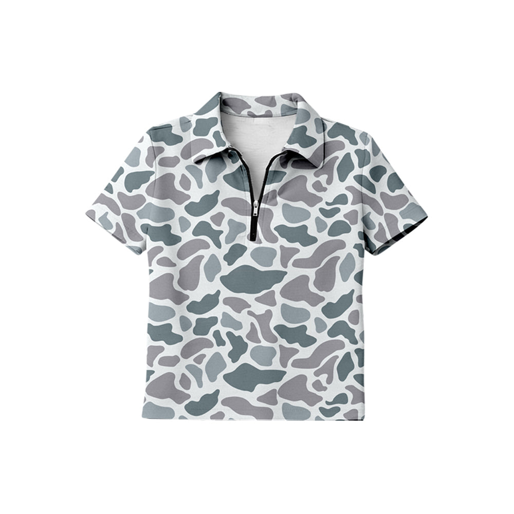 Baby Boys Short Sleeve Southern Light Grey Camo Zipper Pullovers Top Preorder
