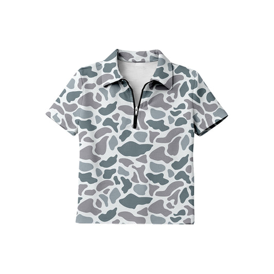 Baby Boys Short Sleeve Southern Light Grey Camo Zipper Pullovers Top Preorder