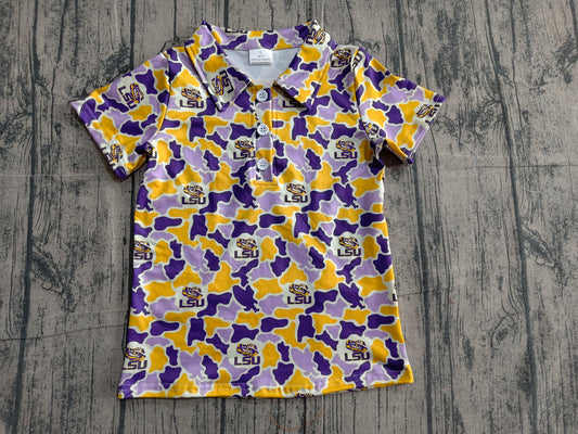 Baby Boys Purple Yellow Camo LSU Tigers Team Button Polo Shirt Top