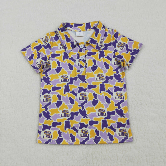 Baby Boys Purple Yellow Camo LSU Tigers Team Button Polo Shirt Top