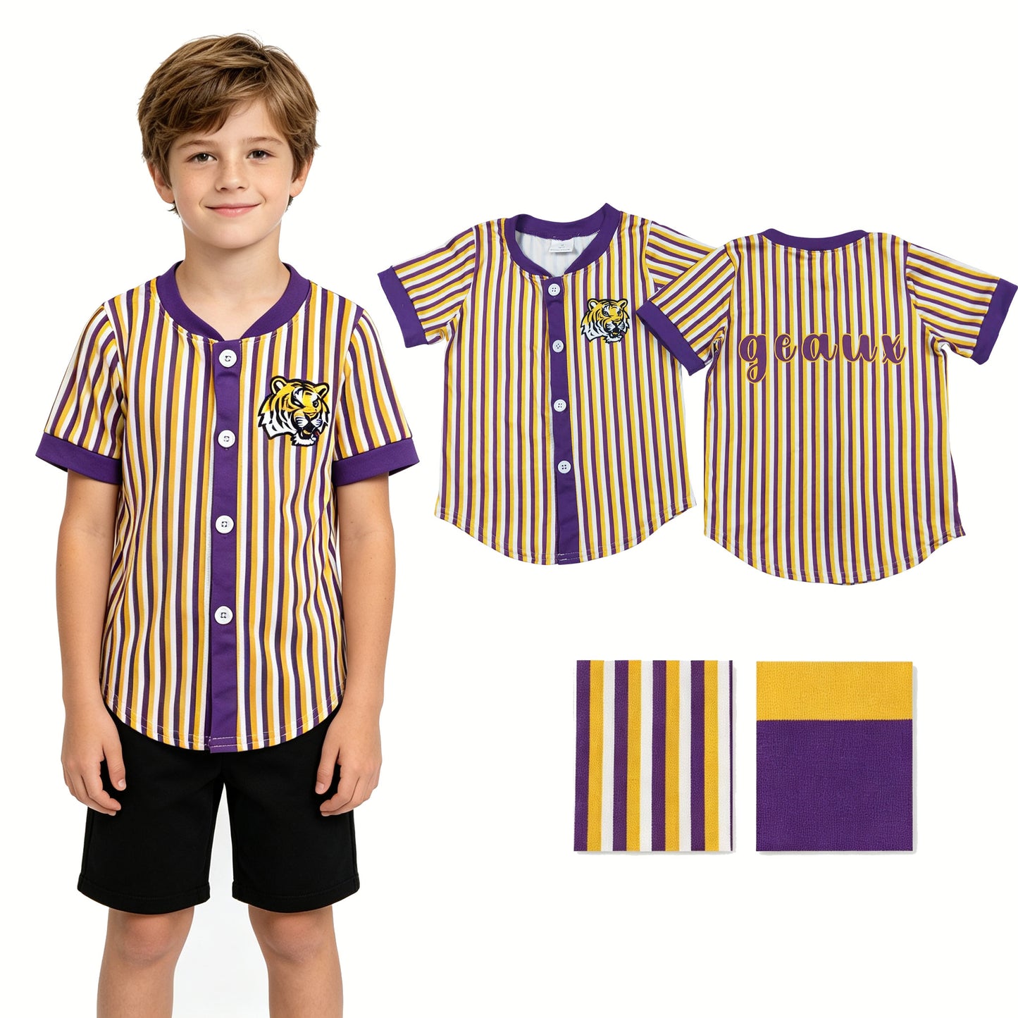 Baby Boys Purple Stripe Geaux Tigers Team Button T-shirts Top