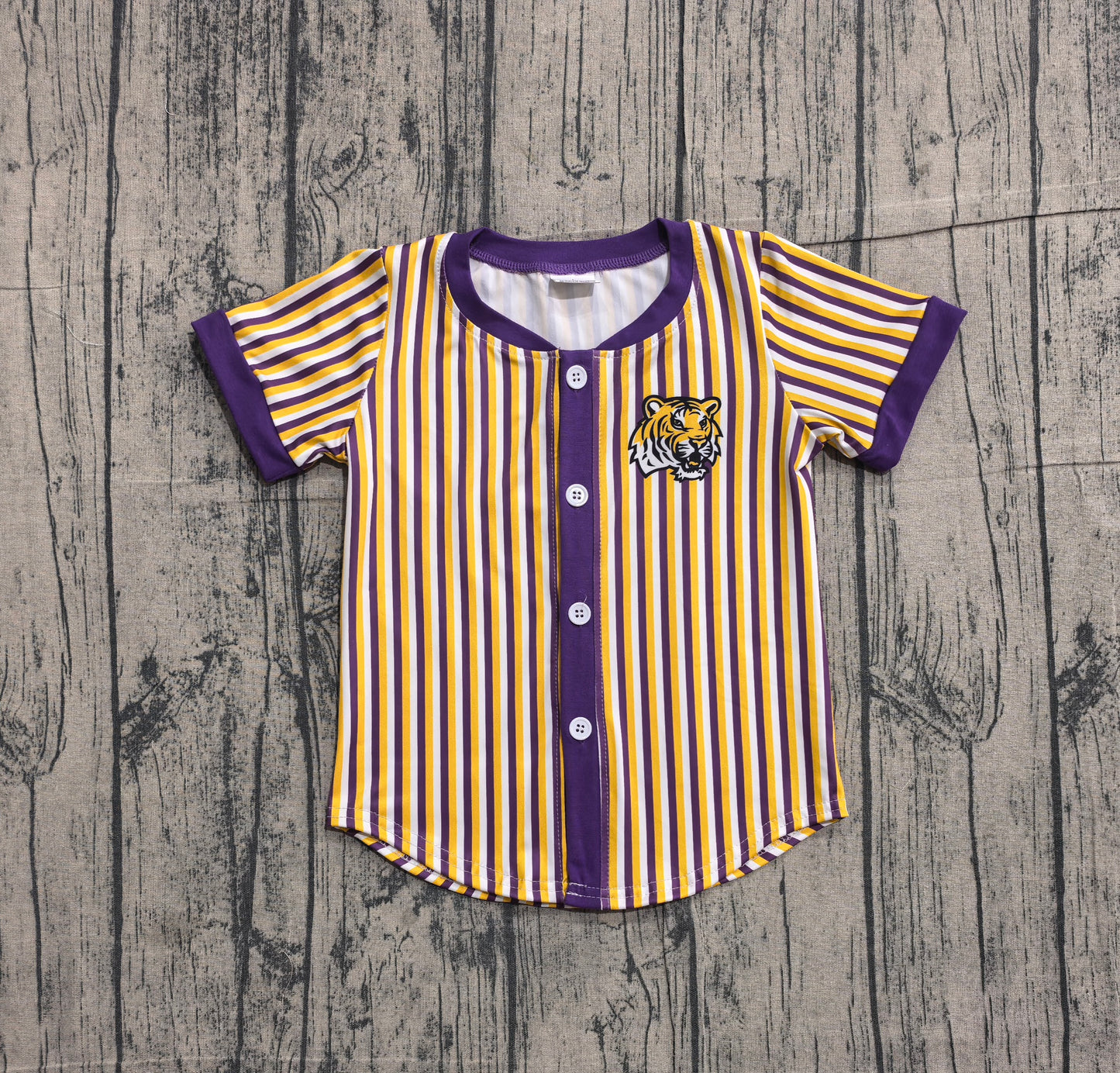 Baby Boys Purple Stripe Geaux Tigers Team Button T-shirts Top
