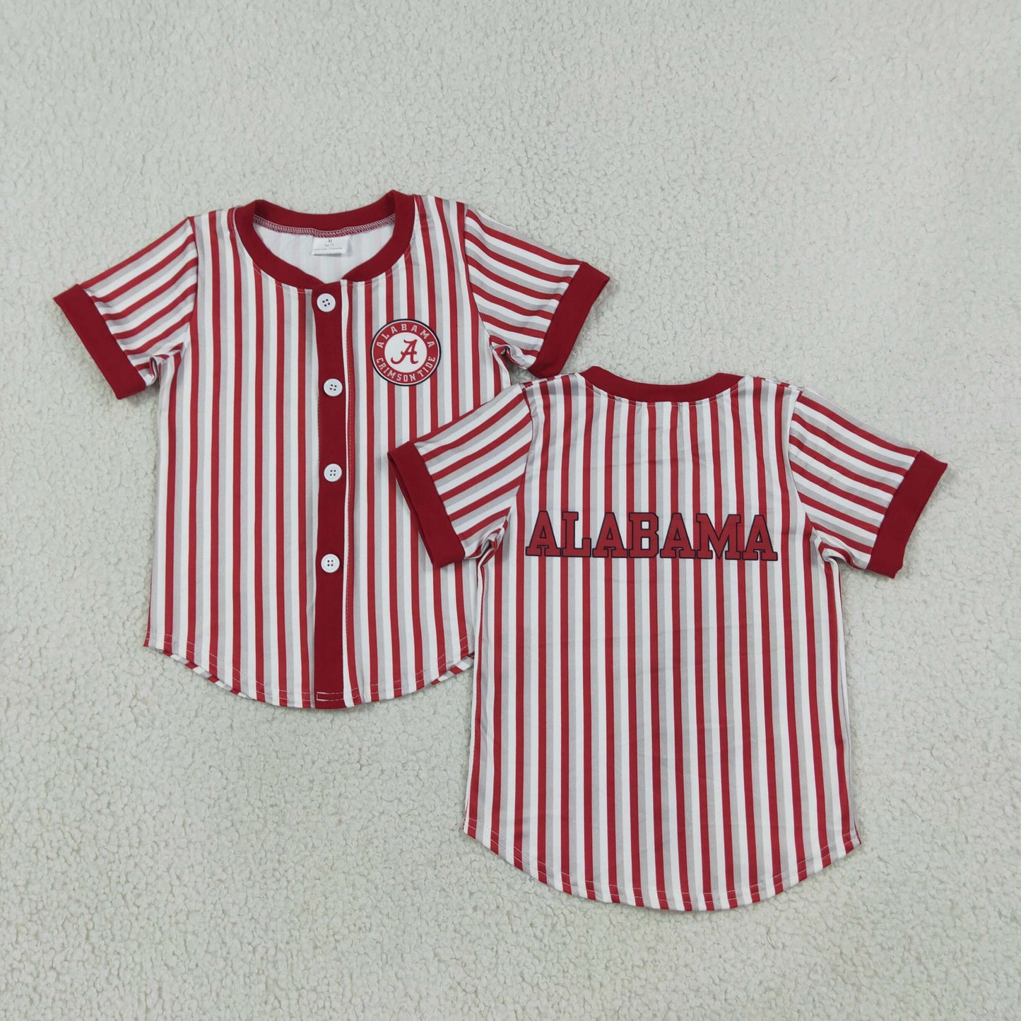 Baby Boys Short Sleeve Red Stripe Alabama Team Button T-shirts Top