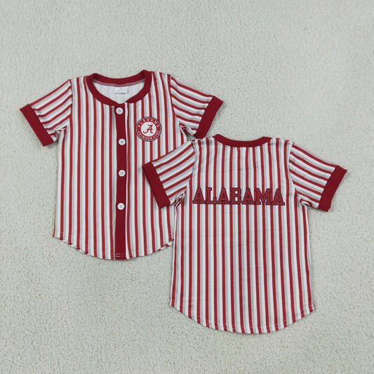 Baby Boys Short Sleeve Red Stripe Alabama Team Button T-shirts Top