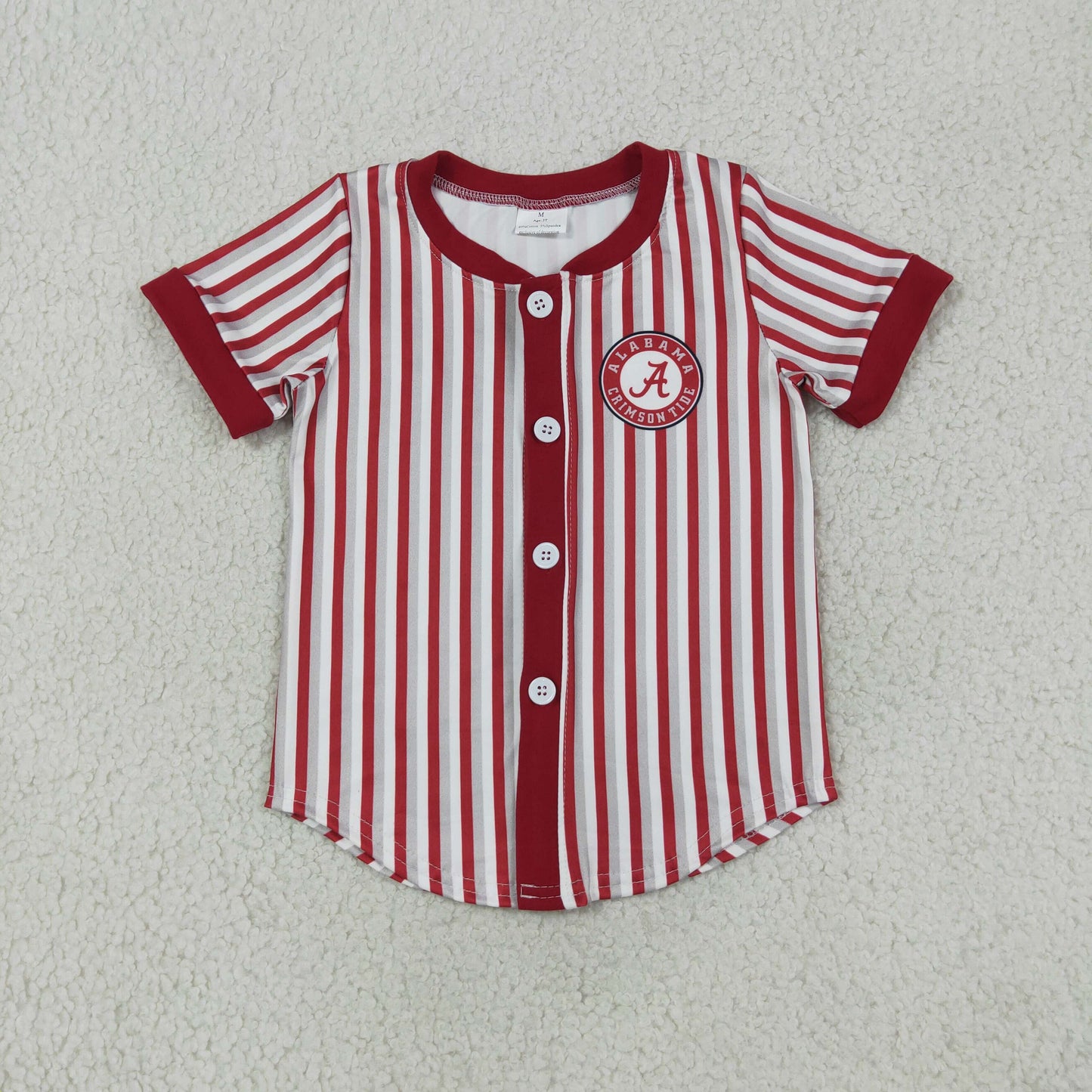 Baby Boys Short Sleeve Red Stripe Alabama Team Button T-shirts Top