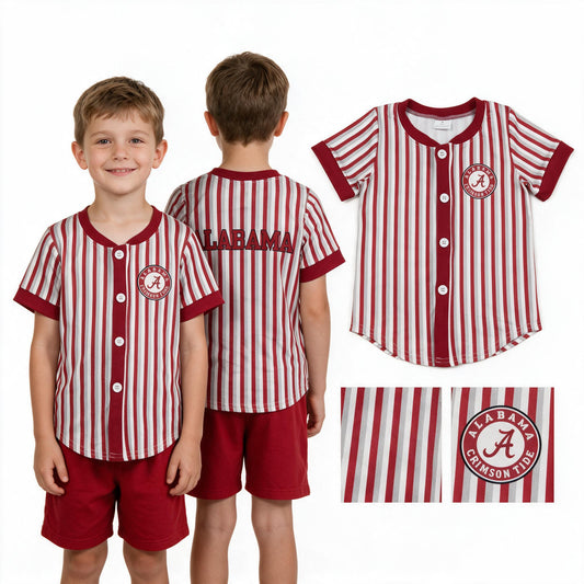 Baby Boys Short Sleeve Red Stripe Alabama Team Button T-shirts Top