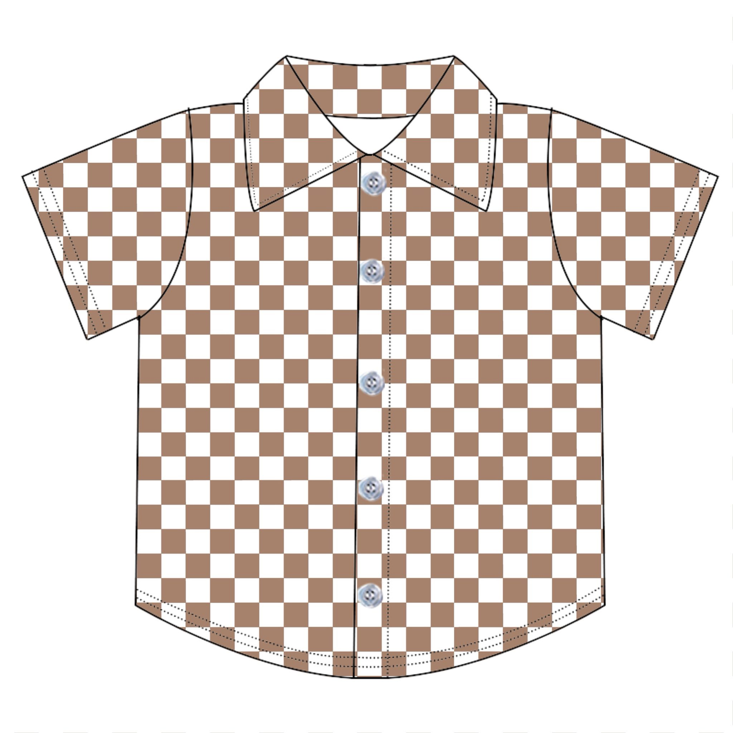 Baby Boys Short Sleeve Khaki Checked Button Shirts Top Preorder