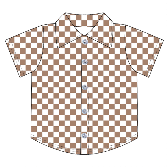Baby Boys Short Sleeve Khaki Checked Button Shirts Top Preorder