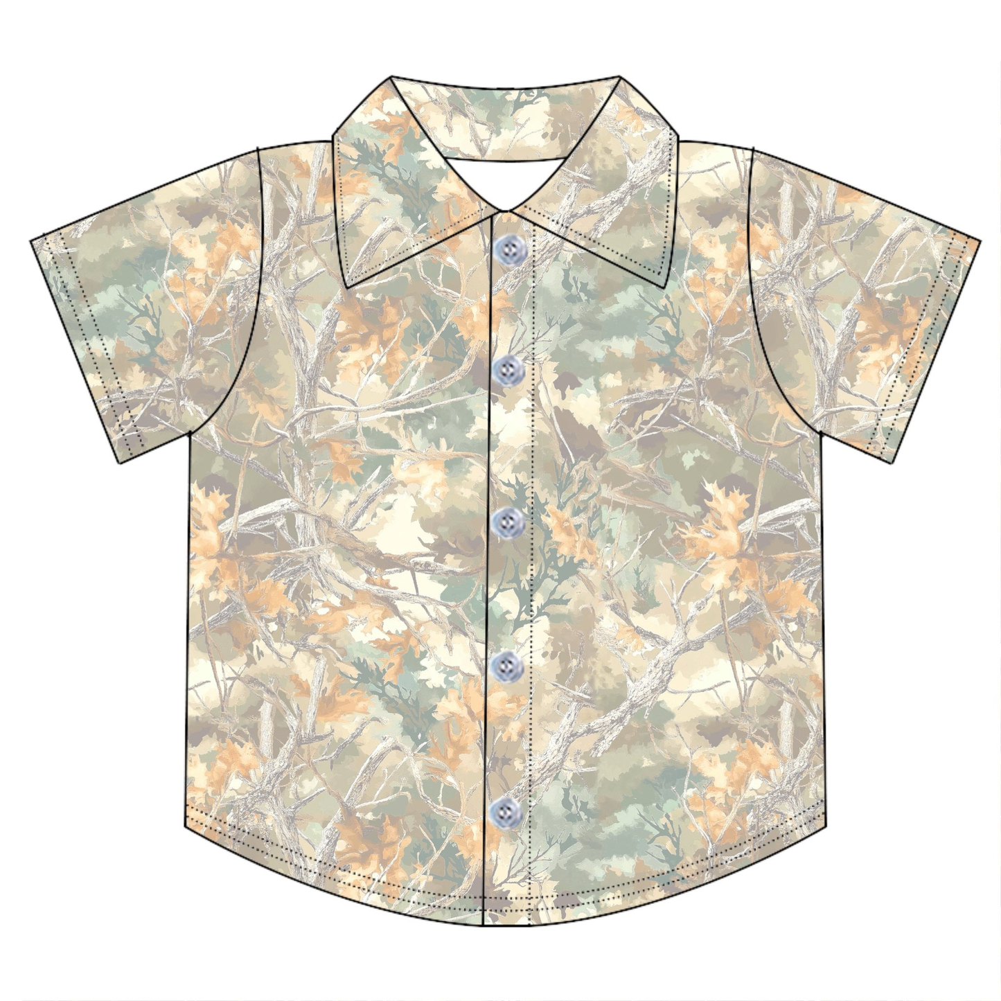 Baby Boys Short Sleeve Southern Leaves Camo Button Shirts Top Preorder