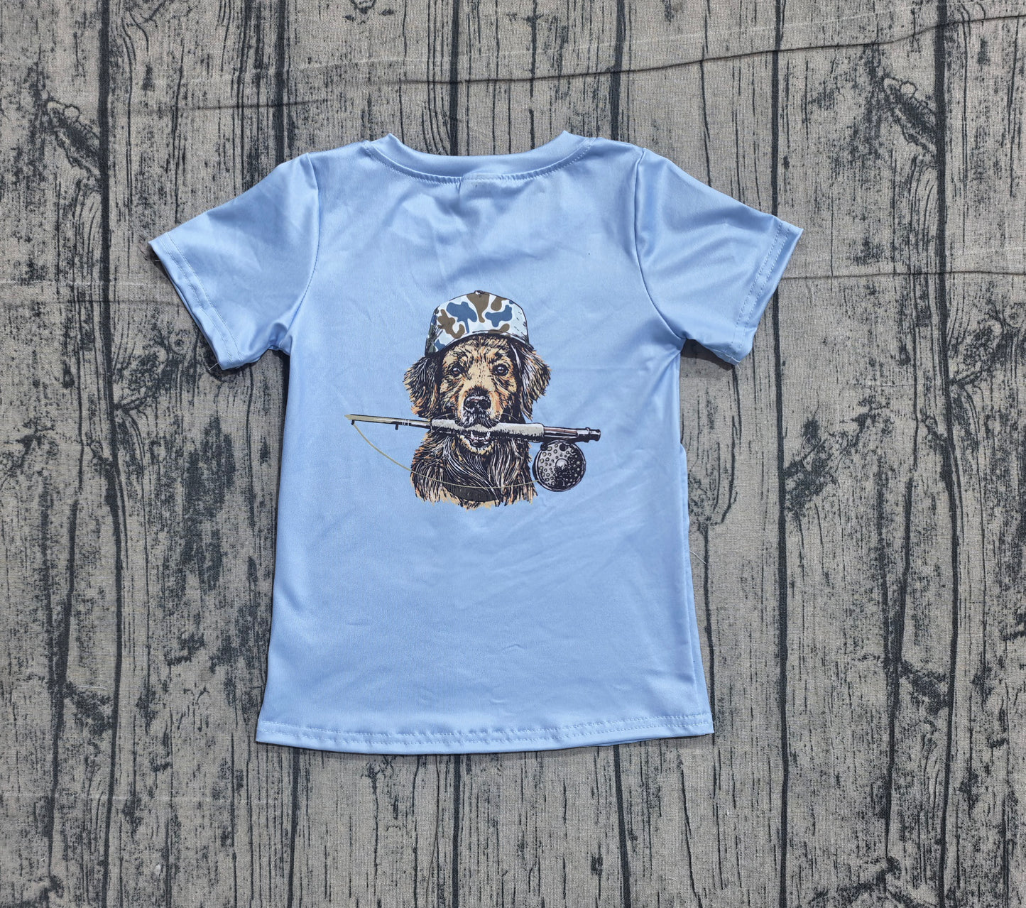 Baby Boys Blue Short Sleeve Dogs Fishing Hunting T-shirts Top