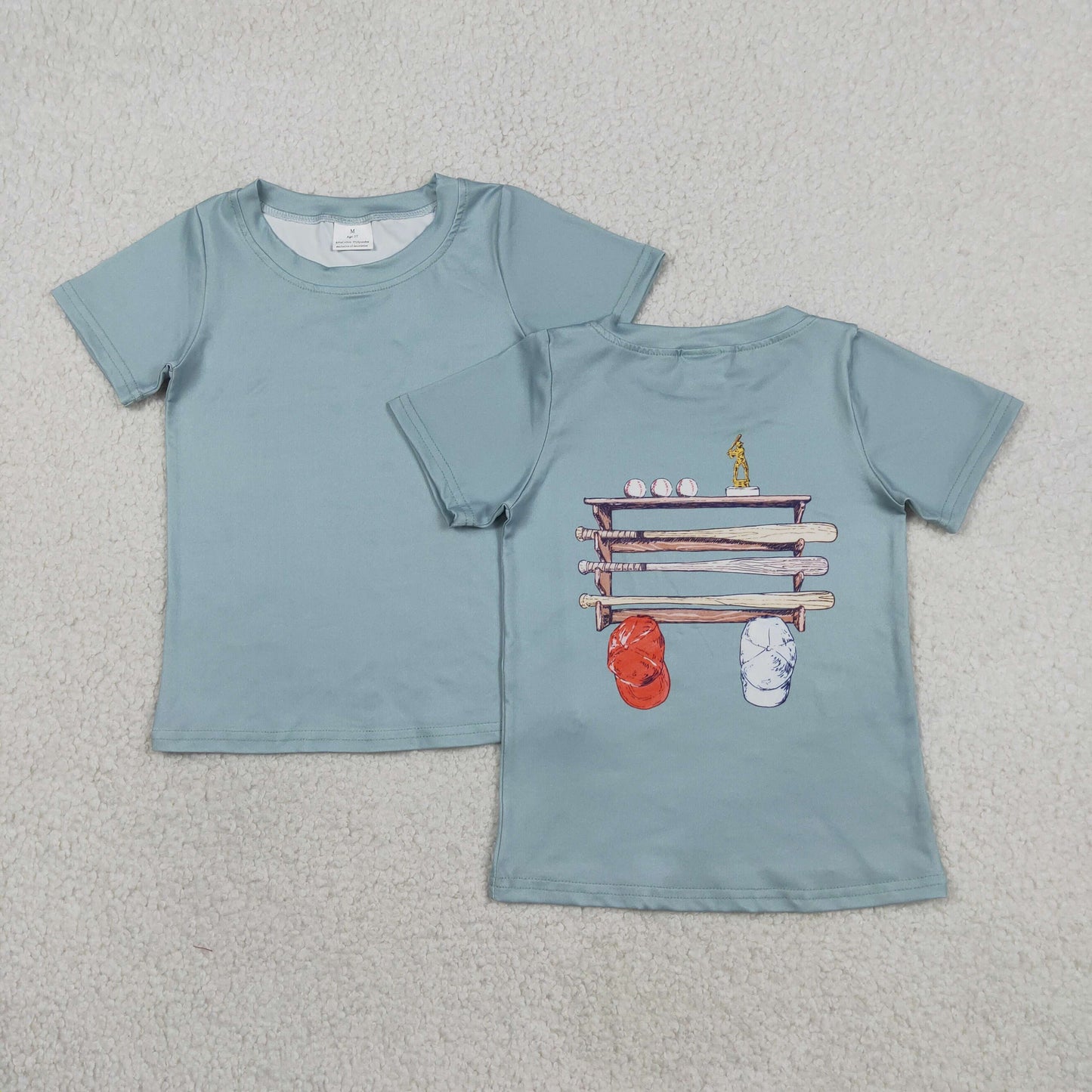 Baby Boys Light Blue Short Sleeve Back Baseballs Print Team T-shirts Top
