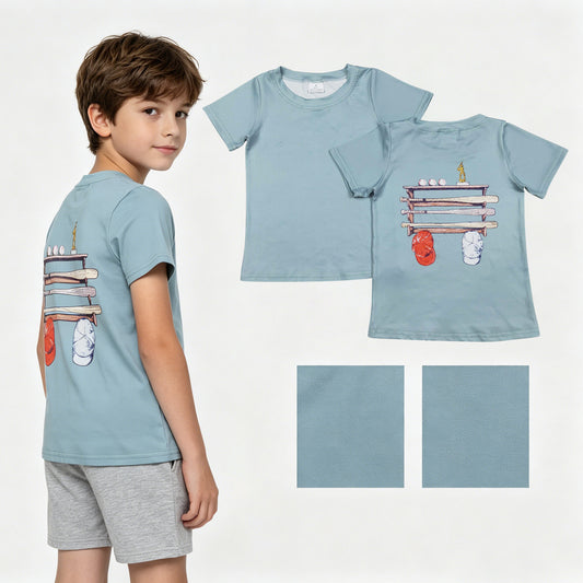 Baby Boys Light Blue Short Sleeve Back Baseballs Print Team T-shirts Top