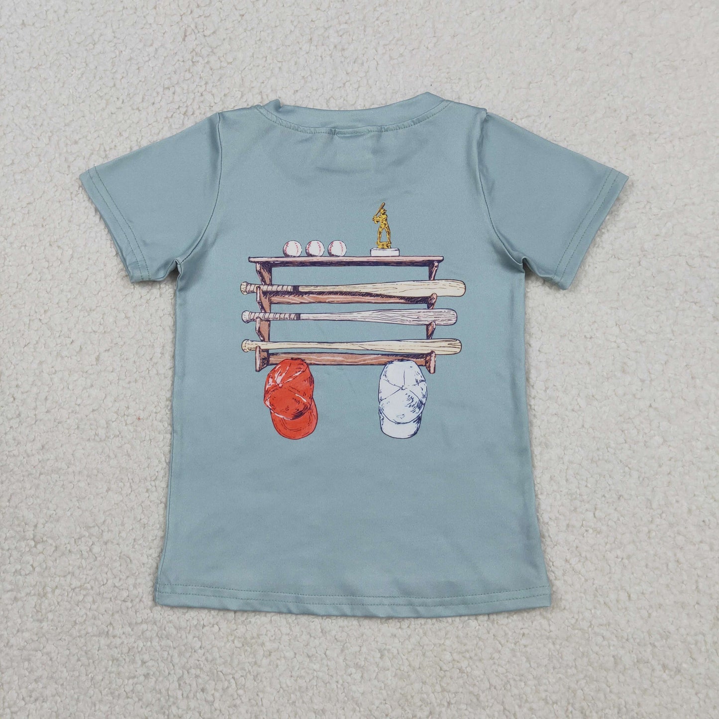 Baby Boys Light Blue Short Sleeve Back Baseballs Print Team T-shirts Top