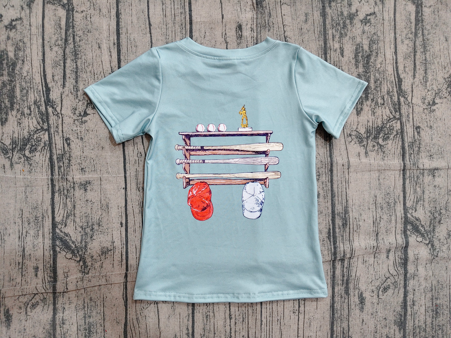 Baby Boys Light Blue Short Sleeve Back Baseballs Print Team T-shirts Top