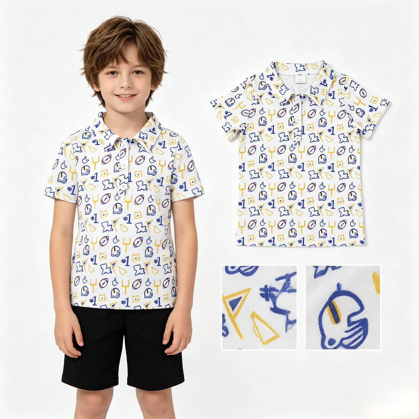 Baby Boys Short Sleeve Footballs #1 Team Button Polo Shirts Top