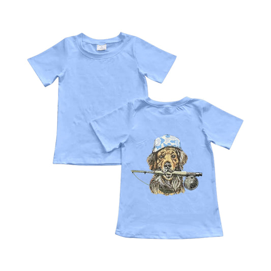 Baby Boys Blue Short Sleeve Back Dog Fishing Hunting T-shirts Top Preorder