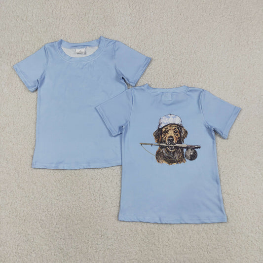 Baby Boys Blue Short Sleeve Back Dog Fishing Hunting T-shirts Top