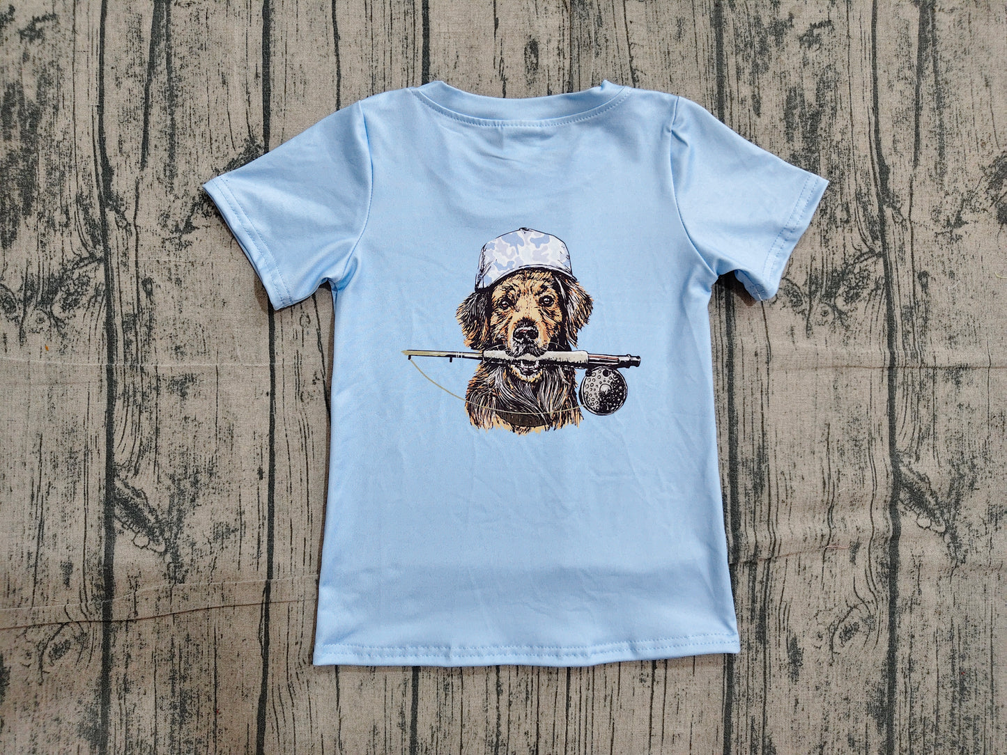 Baby Boys Blue Short Sleeve Back Dog Fishing Hunting T-shirts Top
