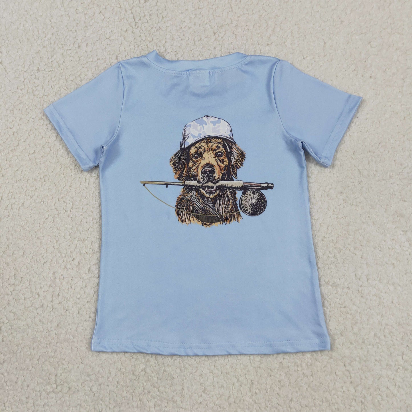 Baby Boys Blue Short Sleeve Back Dog Fishing Hunting T-shirts Top