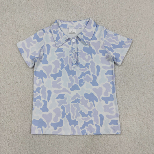 Sibling Baby Boys Dog Fishing Light Blue Camo Polo Top Pockets Shorts Hunting Clothes Set