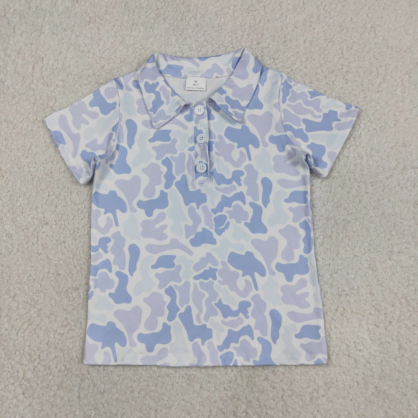 Baby Boys Short Sleeve Southern Light Blue Camo Button Polo Shirts Top