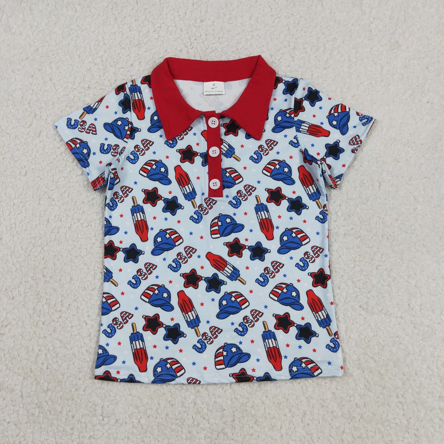 Sibling Baby Boys Short Sleeve 4th of July Button Polo Shirts Top