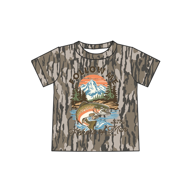 Preorder moq 5 Baby Boys Short Sleeve Southern Olive Fishing Follow me T-shirts Top
