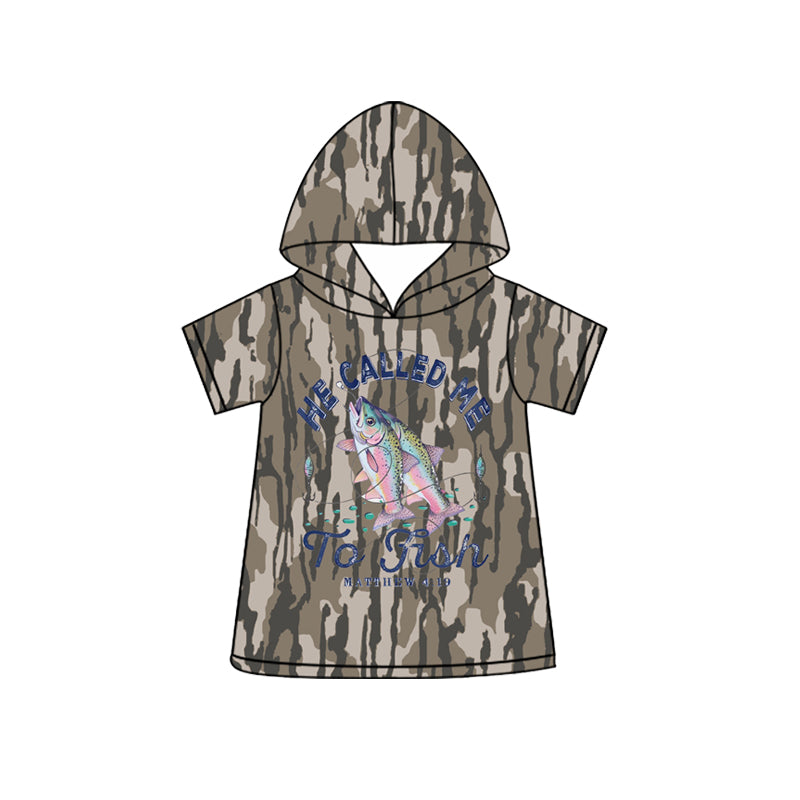 Baby Boys Short Sleeve Southern Olive Camo Fishing Hunting Hoodies Top Preorder