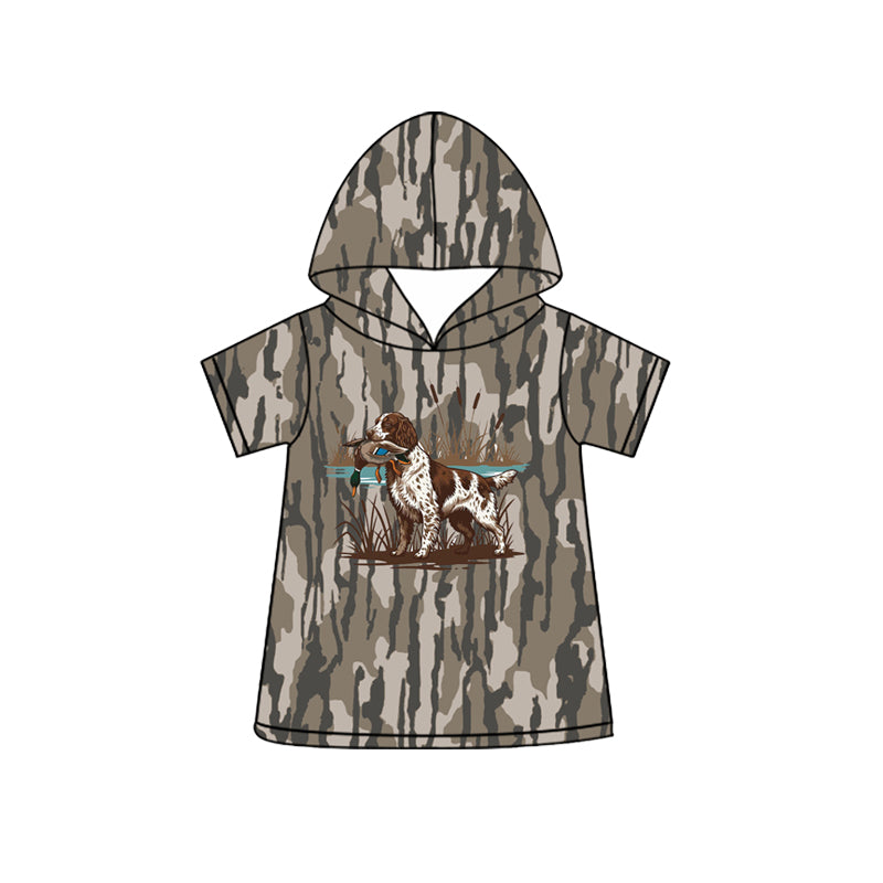 Baby Boys Short Sleeve Southern Olive Camo Dog Ducks Hunting Hoodies Top Preorder