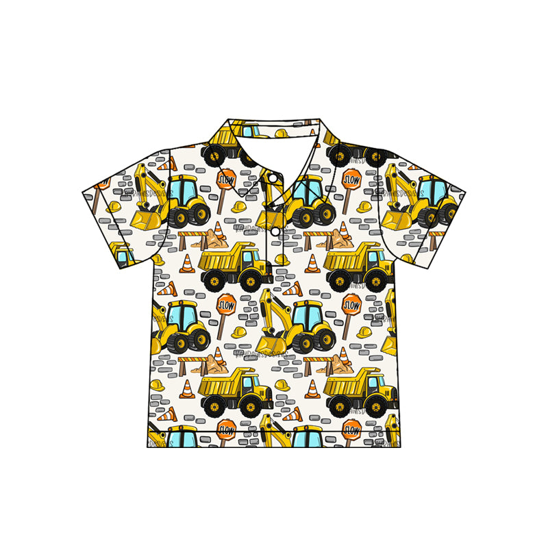 Baby Boys Short Sleeve Excavators Tractors Button Polo Shirts Top Preorder