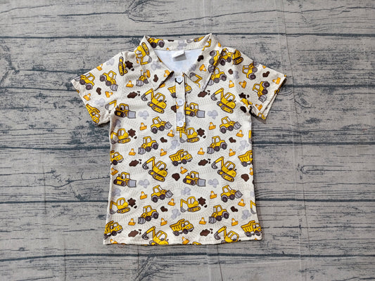 Baby Boys Short Sleeve Excavators Tractors Button Polo Shirts Top