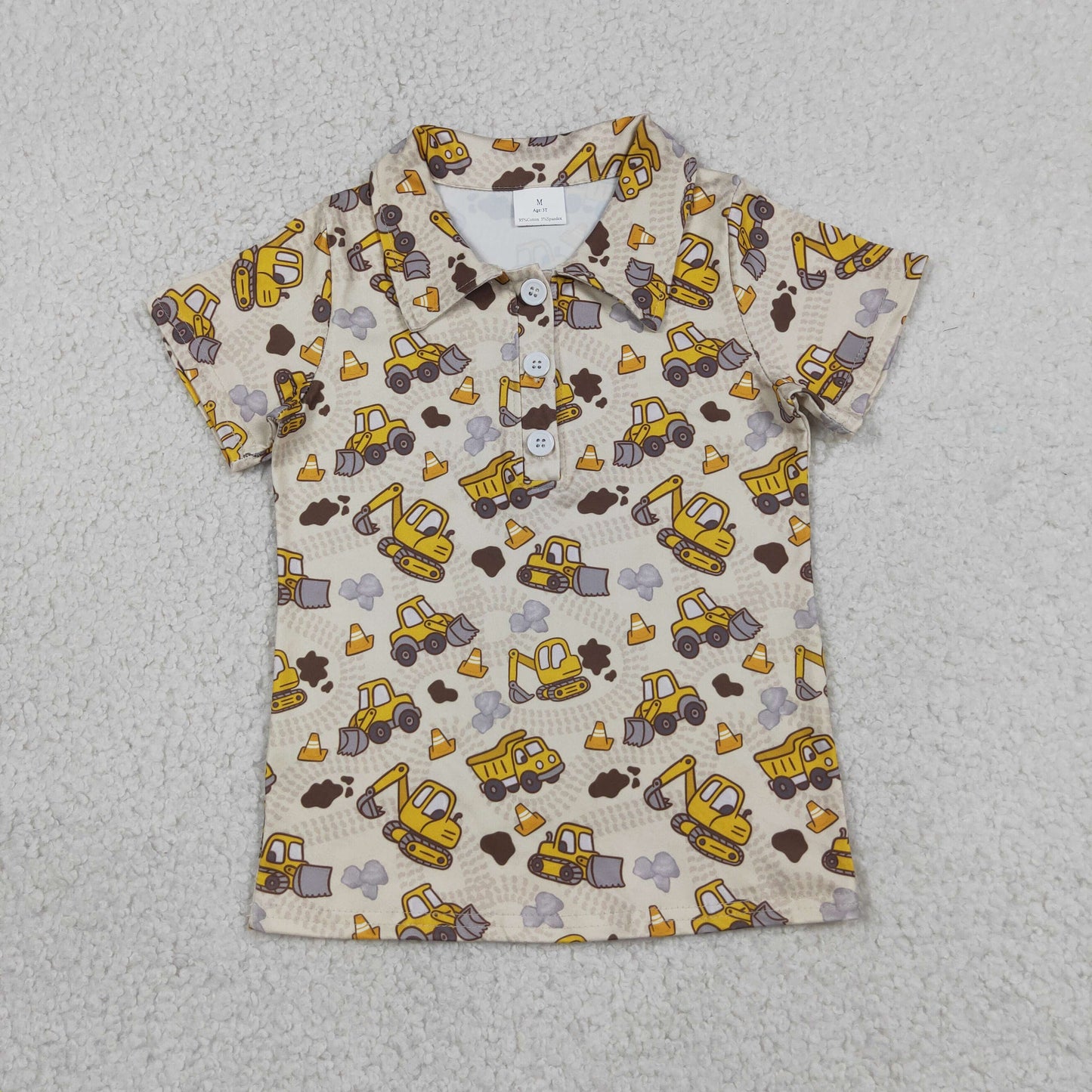 Baby Boys Short Sleeve Excavators Tractors Button Polo Shirts Top
