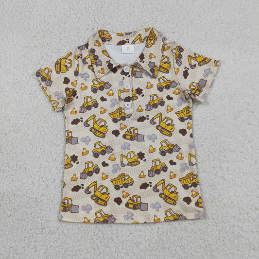 Baby Boys Short Sleeve Excavators Tractors Button Polo Shirts Top