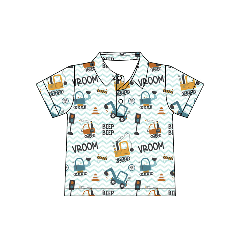 Baby Boys Short Sleeve Excavators Tractors Button Polo Shirts Top Preorder