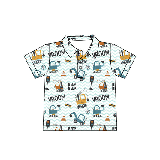 Baby Boys Short Sleeve Excavators Tractors Button Polo Shirts Top Preorder