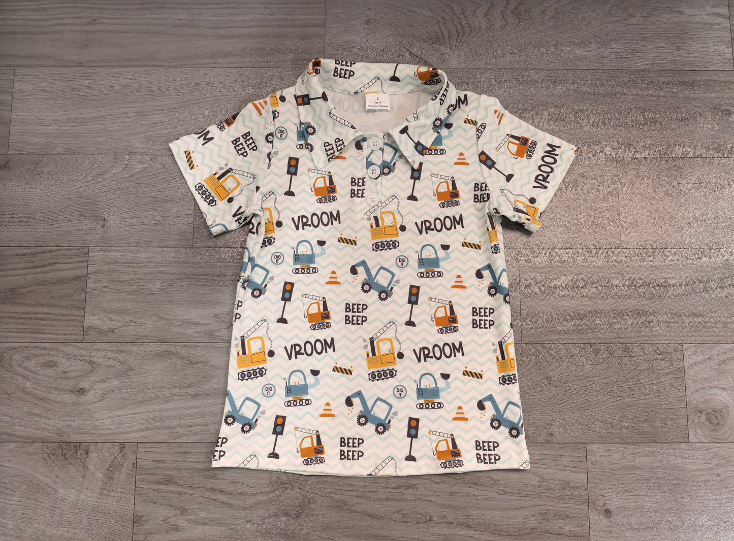 Baby Boys Short Sleeve Excavators Tractors Button Polo Shirts Top Preorder