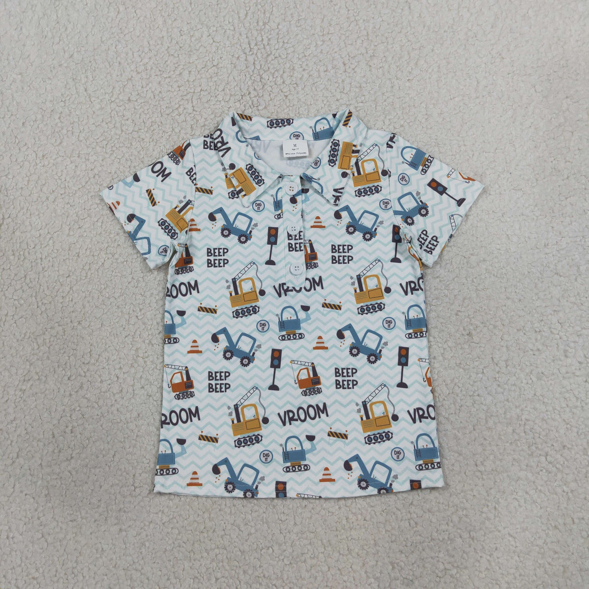 Baby Boys Short Sleeve Excavators Tractors Button Polo Shirts Top