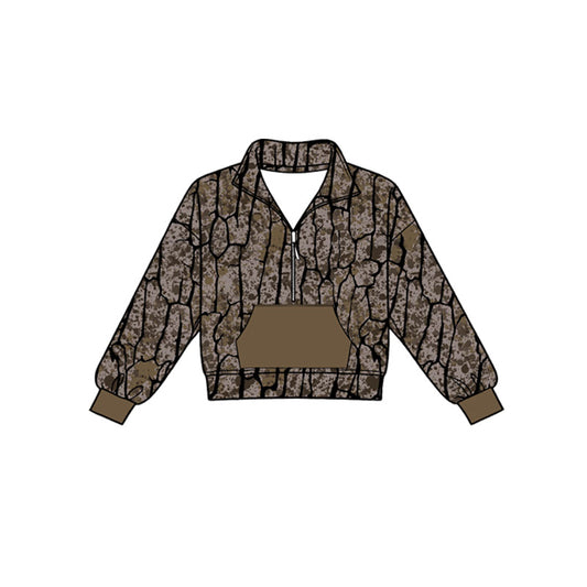Baby Boys Long Sleeve Southern Camo Zip Pocket Pullovers Top Preorder