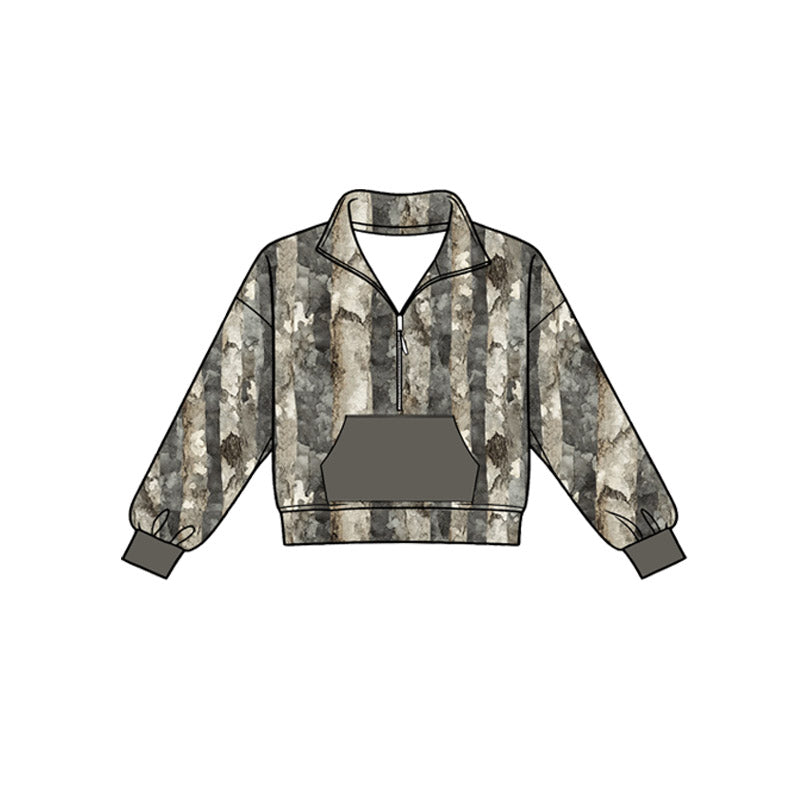 Baby Boys Long Sleeve Southern Camo Zip Pocket Pullovers Top Preorder