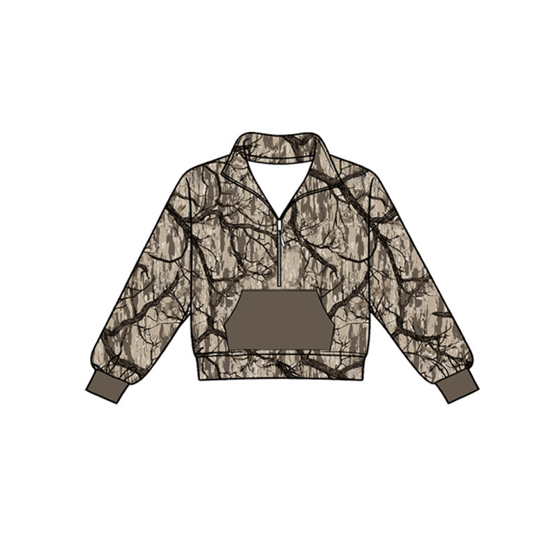 Baby Boys Long Sleeve Southern Camo Zip Pocket Pullovers Top Preorder